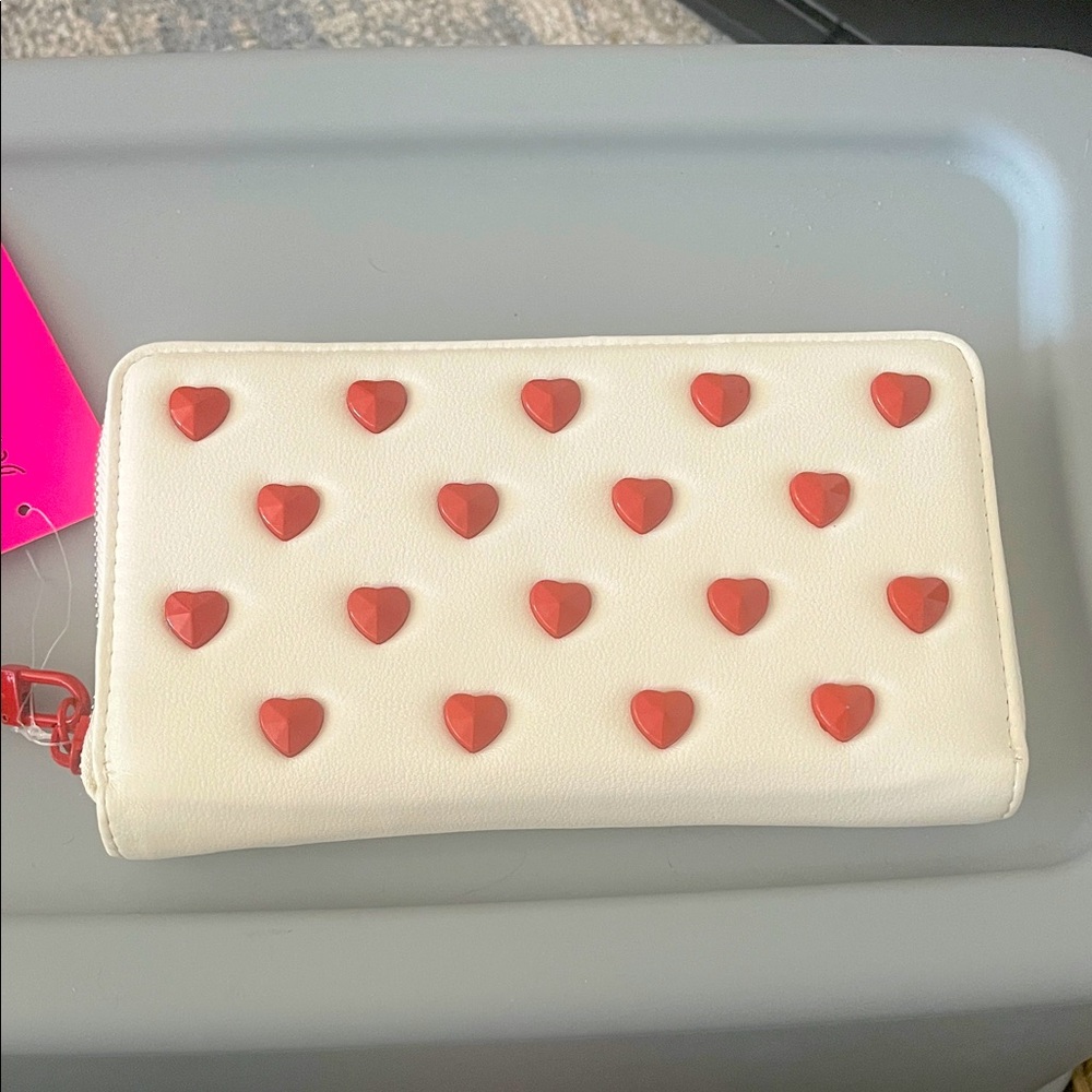 Betsey Johnson White Wallet with Red Heart Accents
